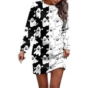 Robe Halloween Bloody Horror Robe de Cocktail Soirée Vintage A-Line Robes Plissée au Genou Rétro Année 50s Pin-up Rockabilly Swing à Pois Maxi Dress Costume Déguisements Halloween (Blanc #10, M)
