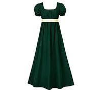 Robe Halloween Femme, Robe De Cosplay Femme Style Cour ImpéRiale à Ceinture Satin Volants Et Manches Bouffantes Taille Empire ÉLéGante