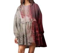 Robe Halloween Femme Squelette Imprimé Robe Medievale Gothique Médiévale Costume Moyen Age Renaissance Dress Rétro à Manches Flares Basic Dresses for Women Déguisement Femme Halloween (Beige-a, XXL)