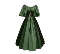 Robe Halloween Femme Steampunk Gothique De Bal Longue Robe De Princesse Femme Deguisement Halloween Femme Hallowee Soiree Robe Femme Robe Médiévale Femme Fun Château Imprimé Halloween Vert Foncé 3XL