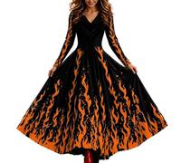 Robe Halloween Femme Tete de Mort Robe, Vintage Années 50 Robes de Cocktail Soirée Chic et Élégante Crâne Squelette Imprimé Mi-Longue Swing Party Dress Vampire Déguisement Costume Halloween Tendance