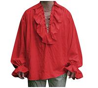 Robe Halloween Homme Manche Longue Couleur Pure - Costume Gothique Homme Boutonné Vintage Unique Exquisite Déguisements Chic Classique Costumes Col Droit Rouge XL