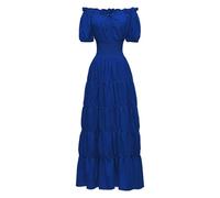 Robe Halloween pour Femme Robe De Bal Grande Taille Chic Invitée Hiver Coton Fleurie Dentelle Moulante Vintage Boheme Ceremonie Ropa 2#Royal Blue L