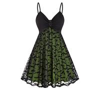 Robe Halloween pour Femme,Robe Gothique sans Manches à Bretelles Deguisement Halloween en Mousseline De Soie Double Maille Dress Sexy Col en V Imprimé RéTro pour Cosplay FêTes Cocktail Club SoiréE