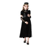 Robe Halloween pour fille, ensemble de costume de fée magique, pour filles, princesse, robe noire en dentelle avec ligne en A, comprend une robe, un couvre-chef, un chauffe-bidon et des oreilles