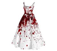 Robe Halloween Steampunk Corset Gothique pour Femmes - Robe Victorienne Bloody Imprimer VêTements Corset Robe Maxi sans Manches éPaule Froide