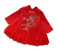Robe Hanfu Chinoise Fille Nouvel an Chiné Broderie Tangzhuang Costume de Performance Robe Qipao Première Année Vêtement pour Bébé et Nourrisson(Red, 5-6 Years)