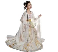 Robe Hanfu Chinoise Grande Taille 3XL for Femme, Costume de Carnaval, de fée, de Cosplay, de fête, Style Vintage de la Dynastie Tang, Blanc, Grande Taille(M)
