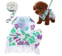 Robe harnais pour chien de petite taille - Robe pour chiens de petite taille - Ensemble harnais et laisse à motif floral marguerite - Jupe de princesse avec nœud en perles - Accessoires pour animaux