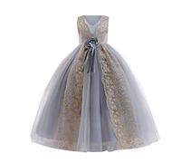 Robe hawaïenne sans manches pour fille - Robe longue - Robe de mariée - Modèle de podium - Costume de piano - Bleu foncé - Pour fille, gris, 9-10 ans