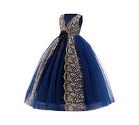 Robe hawaïenne sans manches pour fille - Robe longue - Robe de mariée - Modèle de podium - Costume de piano - Bleu foncé - Pour fille, a, 4-5 ans