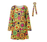Robe hippie des années 70 - Style hippie disco - Tenue de fête des années 60 - Robe longue noire pour femme, jaune, M