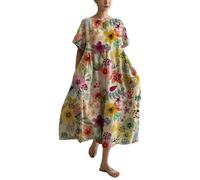 Robe hippie pour femme - Grande taille - Style bohème - En coton - Avec poche - Grande taille - Robe d'été ample et ample - Style bohème - Pour femme