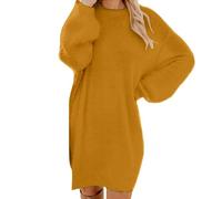Robe Hiver Femme Couleur Unie Décontracté Pull Chic et Elegant Longue Manche Mode Robe Pull Femme Col Rond Automne Hiver Chaud Tricot Tunique