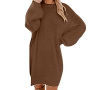 Robe Hiver Femme Couleur Unie Décontracté Pull Chic et Elegant Longue Manche Mode Robe Pull Femme Col Rond Automne Hiver Chaud Tricot Tunique