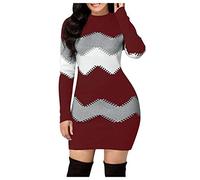 Robe Hiver Femme Grande Taille, Pull Femme Hiver Chic Sexy, Pull Polaire Women sans Capuche, Mini Moulante à Rayures Manches Longues Col Rond Coupe AjustéE Tricot CôTelé
