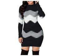 Robe Hiver Femme Grande Taille, Pull Femme Hiver Chic Sexy, Pull Polaire Women sans Capuche, Mini Moulante à Rayures Manches Longues Col Rond Coupe AjustéE Tricot CôTelé