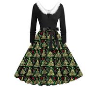 Robe Hiver Femme Vintage Manches Longues De Fete Costume Mere Noel Taille Empire Cocktail Velours Deguisement Adulte Mi Longue Soiree Chic Et Glamour Déguisement Sweat Pull Sexy Elegant Soirée Bal,L