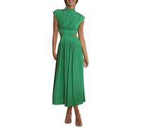 Robe Hiver Femmes d'été 2023 col Rond sans Manches découpe Taille décontracté fête à Plusieurs Niveaux Une Ligne Robe mi-Longue Jupe Courte Noire (Green, S)