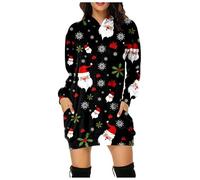 Robe Hoodie Noël Femme Sweat Long Imprimé Hiver Pull À Capuche Manches Longues Coupe Oversize Style Décontracté pour Vacances