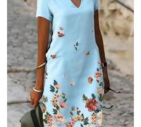 Robe imprimée à col V et manches courtes pour femmes grandes tailles, en tissu respirant d'été, convenant aux dames d'âge moyen et âgées pour un usage décontracté et de vacances 1XL,2XL,3XL,4XL,5XLImp