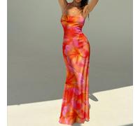 Robe imprimée à l'aquarelle florale rétro orange-rouge, style bohème élégant et romantique minimaliste décontracté. Convient pour les festivals de musique, les tenues de plage, les vacances d'été. Rob