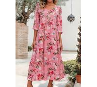 Robe imprimée de style national - Une robe décontractée bohème rétro en tricot avec poches et un design mi-long