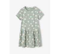 Robe imprimée fille manches courtes vert de gris 5A