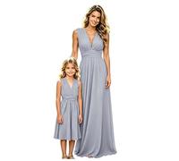 Robe imprimée pour Fille et Robe Longue élégante et Ample à Volants. Ensemble mère Fille Assorti pour l'été. Courte Bleu (01-Light Purple, S)