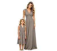 Robe imprimée pour Fille et Robe Longue élégante et Ample à Volants. Ensemble mère Fille Assorti pour l'été. Courte Bleu (01-Brown, M)