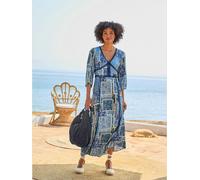 Robe imprimée pure viscose - Linea Tesini - bleu jean-vert imprimé BLEU JEAN-VERT IMPRIMÉ 38