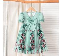 Robe imprimée rose vintage pour jeunes filles, style palais français. Cette robe inspirée du vintage présente un motif imprimé de rose et une robe plissée fluide, affichant une esthétique élégante. Co