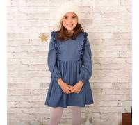 Robe intersaison coton chambray à volants appoline bleu bleu marine 14A