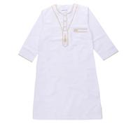 Robe islamique musulmane pour enfants garçons à capuche fermeture éclair sur le devant uni Thobe Moyen-Orient coupe ample costume national arabe décontracté à porter au quotidien, blanc, 5-6 ans