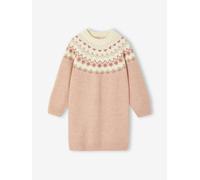 Robe jacquard en tricot fille rose poudré 3A
