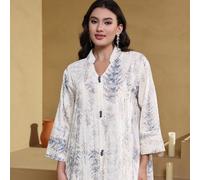 Robe Jalabiya élégante brodée, col en V, manches 3/4, Abaya mode, dernier modèle 2026 Robe pour la Fête nationale saoudienne, Blanc L,M,XL,XXLPlantesTissu tissé