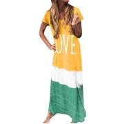 Robe JAYF8 décontracté grande taille maxi robe à manches courtes col en V robe de teinture pour la mode d'été dégradé robes longues 42