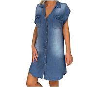Robe Jeans Femme avec Ceinture Courte Longue Vêtement De Jean Grande Taille Vêtements Portefeuille Chemise Bebe Fille en Jupe Morgan Short Intégrée Robes Moins Cher Sexy Ete,Marine-h,XXL