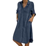 Robe Jeans Femme Mi Longue Courte Chemise Vêtement Jean De Moins Cher Fille Robes Portefeuille en Vêtements Jupe Ete Sexy Noire Bleu Ciel sans Manches Tunique Grain Malice,Marine-d,L