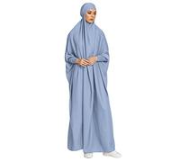 Robe Jilbab pour Femmes Musulmanes Robe de Prière Islamique pour Le Ramadan avec Hijab Robe Abaya à Capuche Robe Arabe Khimar Kaftan Moyen Orient Dubaï Turquie Robe Longue Bleu Ciel