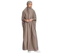 Robe Jilbab pour Femmes Musulmanes Robe de Prière Islamique pour Le Ramadan avec Hijab Robe Abaya à Capuche Robe Arabe Khimar Kaftan Moyen Orient Dubaï Turquie Robe Longue Gris