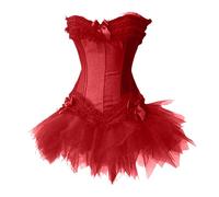 Robe Jupe Bouffante Femme, Corset Femme Sexy Bustier, Robe Gothique Women Vintage, Sexy Dentelle GuêPièRe Lingerie Halloween Lacets éLéGant en Brocart avec Manches à Ailes