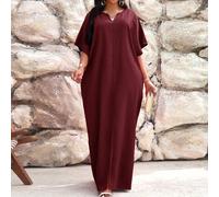 Robe kaftan d'été modeste bordeaux pour femmes, robe maxi de style campagnard, grande taille, manches chauve-souris échancrées, pour invitée de mariage, bal de promo, tenue décontractée professionnell