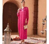 Robe kaftan modeste à manches chauve-souris échancrées en jacquard, robe kaftan arabe L,M,S,XL,XS,XXLFloralÉtoffe