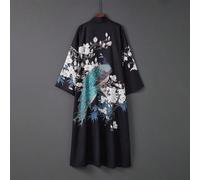 Robe kimono ample bohème mi-longue à imprimé paon rétro, élégante et personnelle. Robe de chambre décontractée avec ceinture à la taille, fine pour l'extérieur, idéale pour l'été, la plage et les vaca