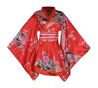 Robe kimono courte sexy - Geisha japonaise Yukata - Imprimé floral - Ceinture Obi - Pour Halloween, fête et cosplay, #27 Rouge, taille unique