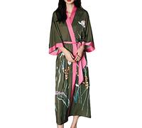 Robe kimono longue en satin pour femme - Imprimé floral, Vert/rose, taille unique
