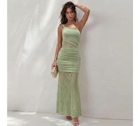 Robe légère et élégante verte en tricot avec une épaule, taille froncée et ourlet sirène. Convient pour demoiselle d'honneur, soirée, cocktail, vernissage, thé de l'après-midi avec la petite amie, ann