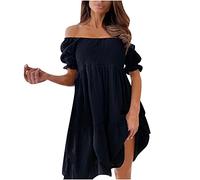 Robe Legere Femme été à Épaules Dénudées Tunique Dénudées Dress Tunique Chic Et Elegant Fête Cocktail Longue Dress Manches Courte Bohème Grande Taille Pas Cher Longueur au Genou Jupe De Plage Robe