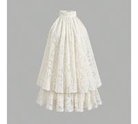 Robe licou en maille de dentelle ivoire unie pour filles préadolescentes, style princesse, polyvalente pour les occasions formelles, les vacances, les sorties décontractées, convient à toutes les occa